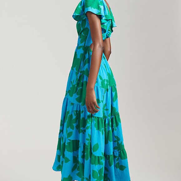 Anthropologie The Silverlake Flutter-Sleeve Dress with pockets in blue green XS - Picture 15 of 16